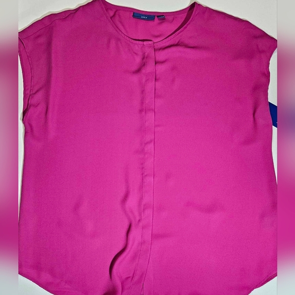 APT 9 Womens Blouse Button Down Fuscia Pink Magenta Short Sleeve Shirt Top Large - Picture 1 of 9